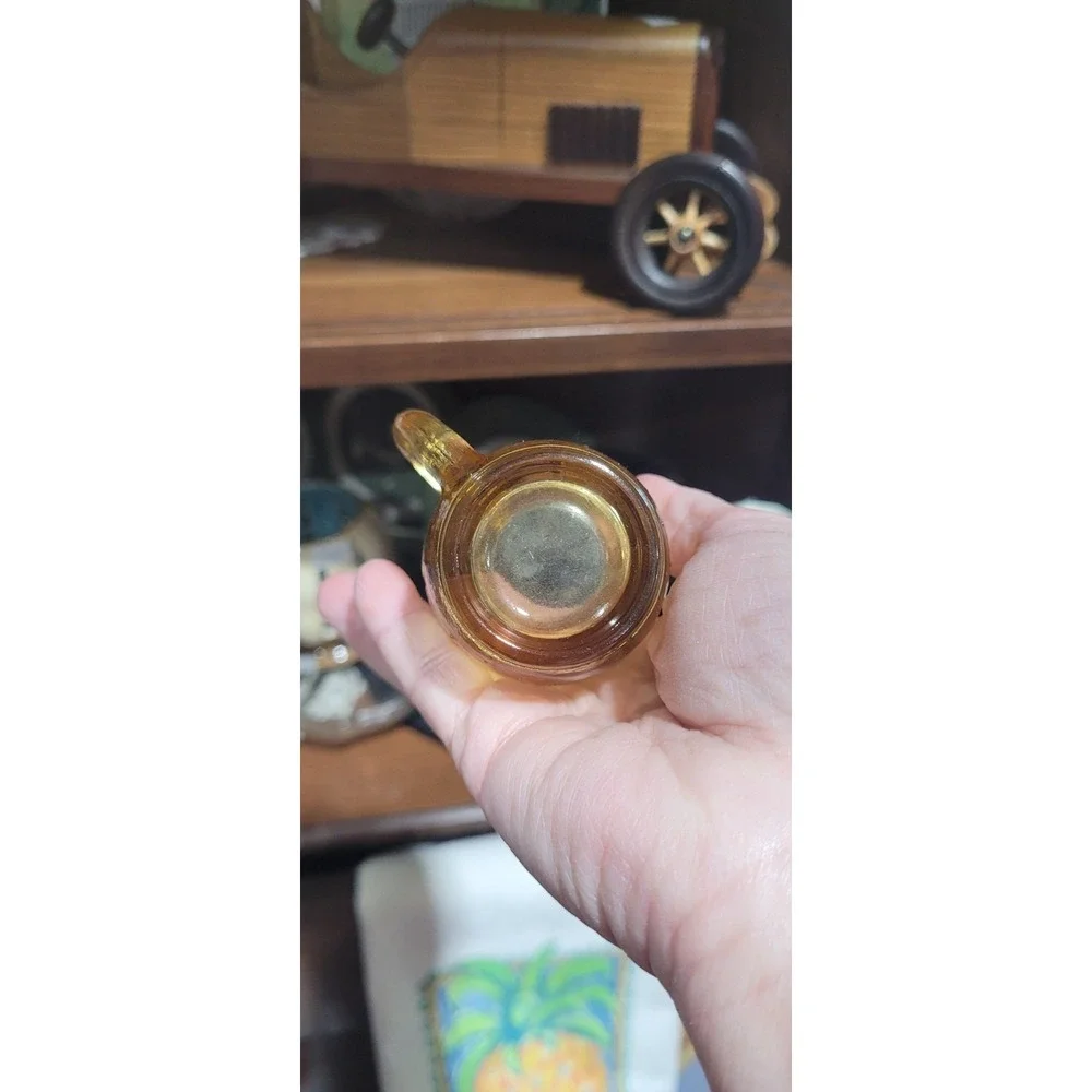 Vintage Amber Glass Barrel Miniature Mug Shot Glass Toothpick Holder Whiskey